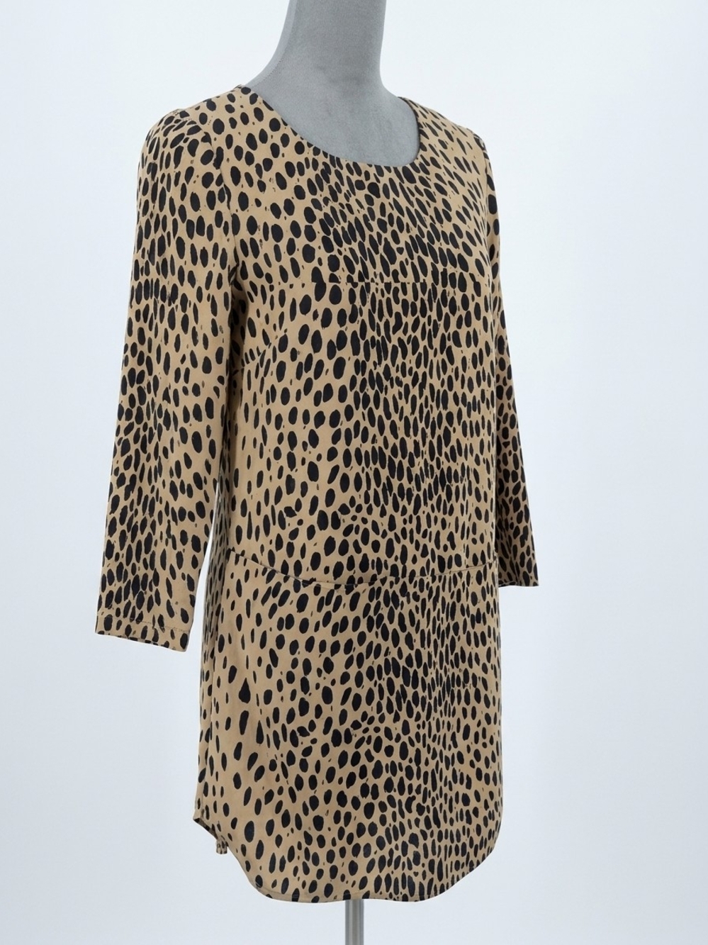 J. Crew Tan and Black Leopard-Print Long Sleeve Shift Dress